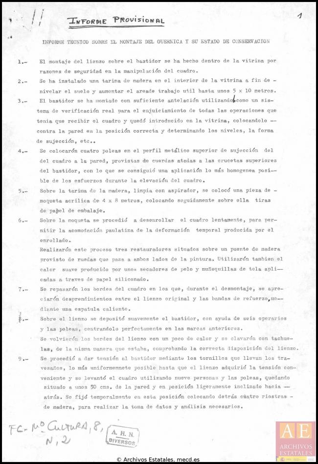 EN Informe técnico sobre el montaje y el estado de conservación de Guernica