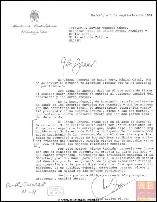 EN Carta de Carlos Robles Piquer a Javier Tusell