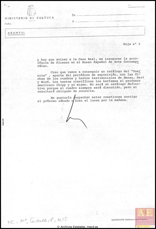 Carta de Javier Tussell a Íñigo Cavero