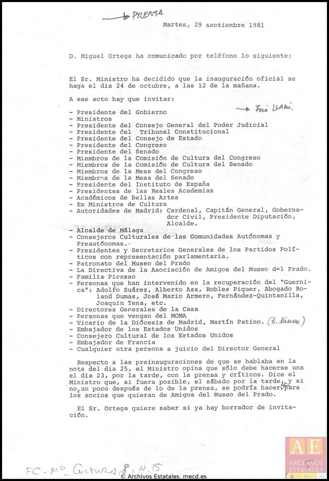 Carta de Javier Tussell a Íñigo Cavero