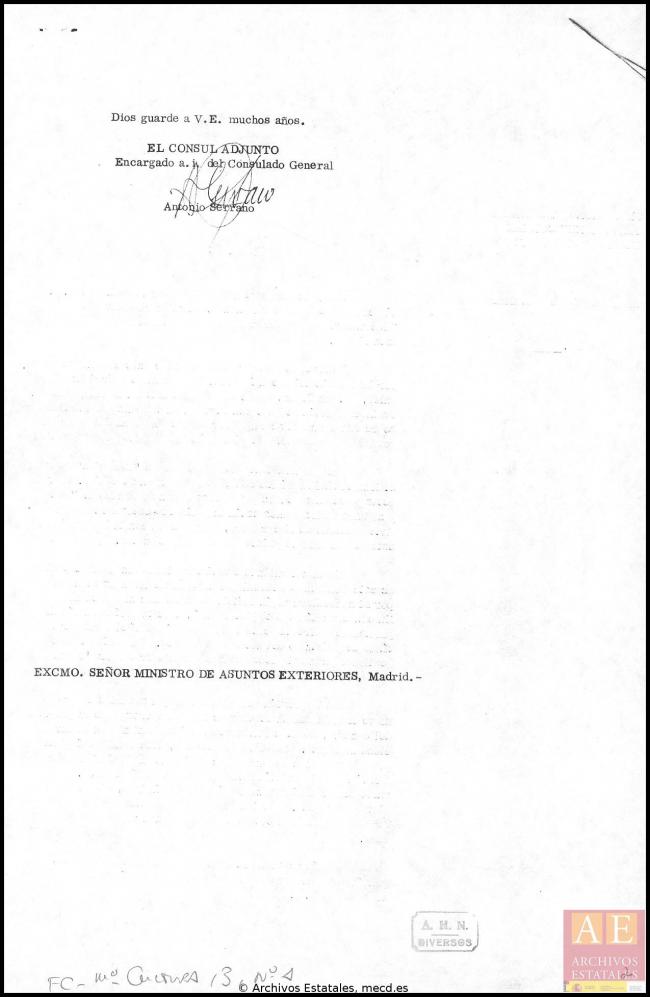 Carta de Antonio Serrano a Fernando María Castiella
