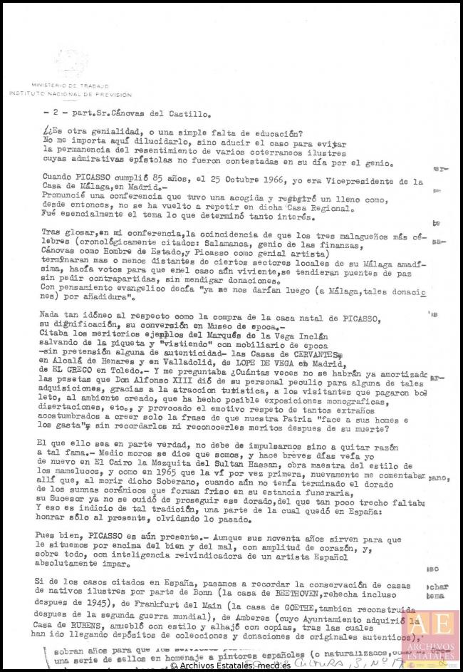 EN Carta de Juan Antonio Cánovas del Castillo a Florentino Pérez Embid