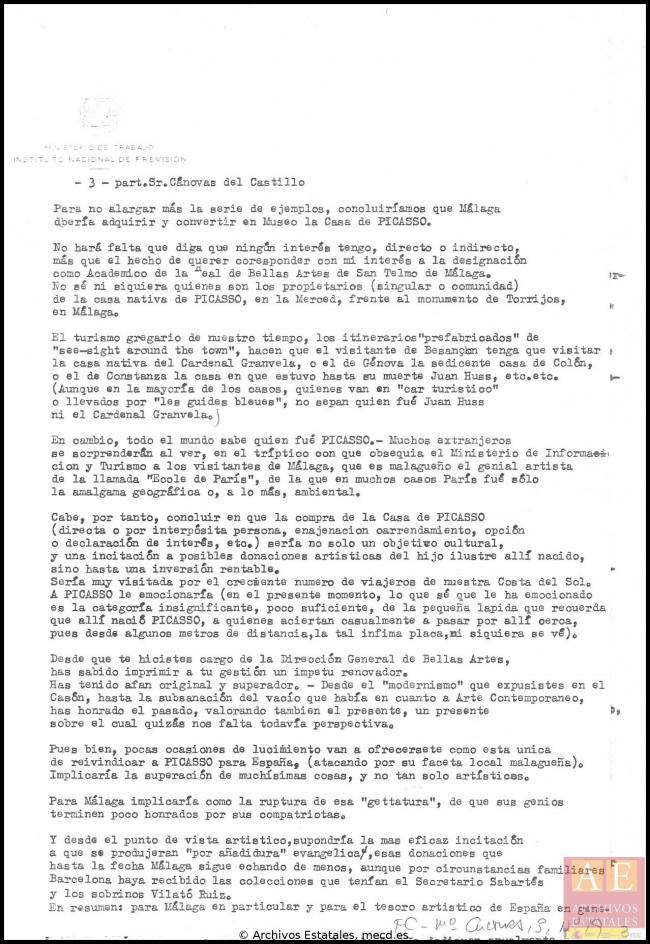 EN Carta de Juan Antonio Cánovas del Castillo a Florentino Pérez Embid