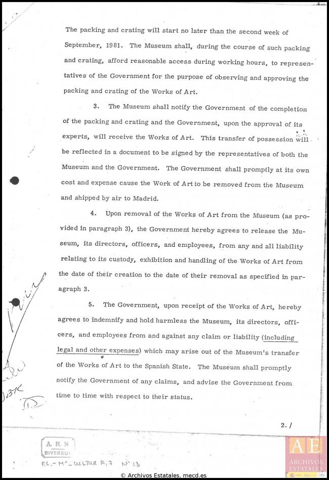 EN Texto del convenio entre el Gobierno Español y el MoMA firmado por abogados del Museo del Prado