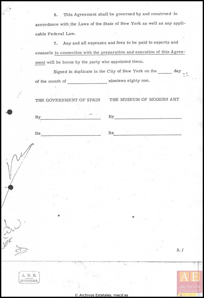 EN Texto del convenio entre el Gobierno Español y el MoMA firmado por abogados del Museo del Prado