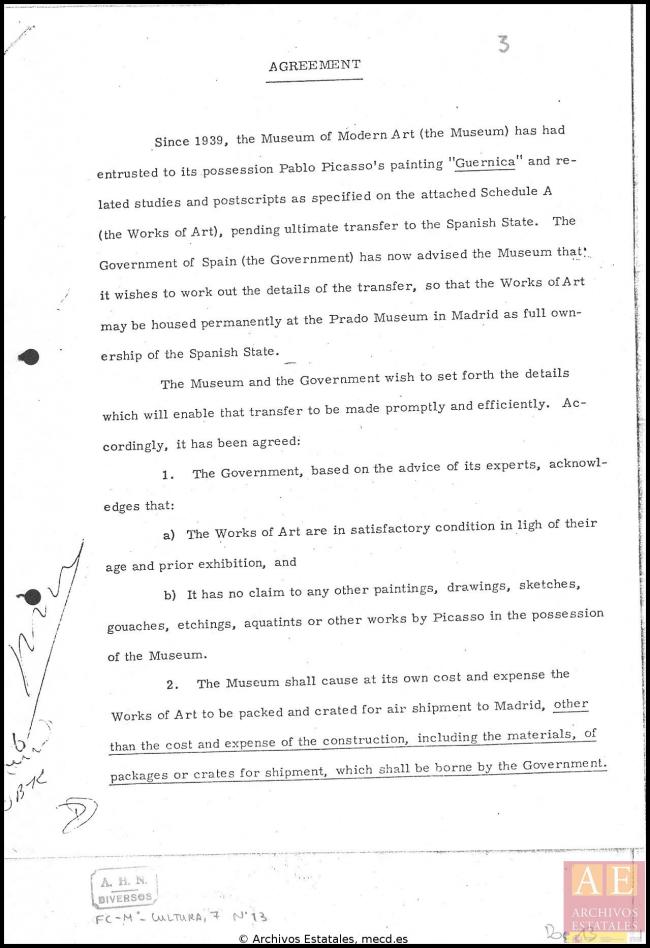 EN Texto del convenio entre el Gobierno Español y el MoMA firmado por abogados del Museo del Prado