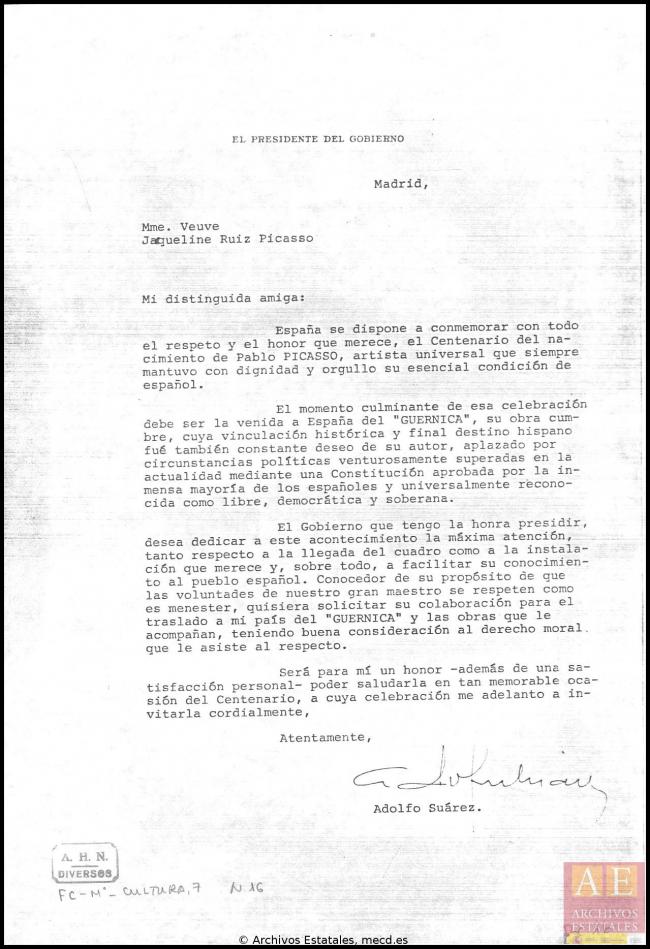Cartas de Adolfo Suárez a los herederos de Picasso