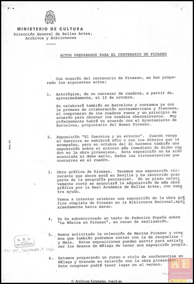 Actos preparados para el centenario de Picasso