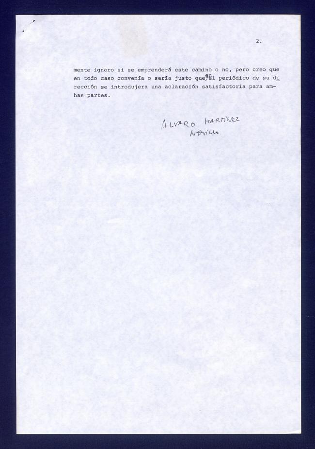 Carta de Álvaro Martínez Novillo a Pedro J. Ramírez