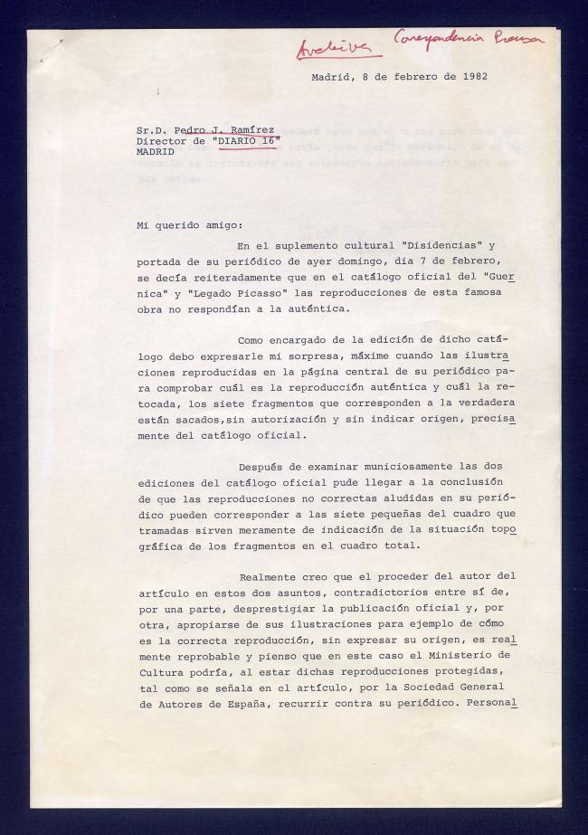 Carta de Álvaro Martínez Novillo a Pedro J. Ramírez