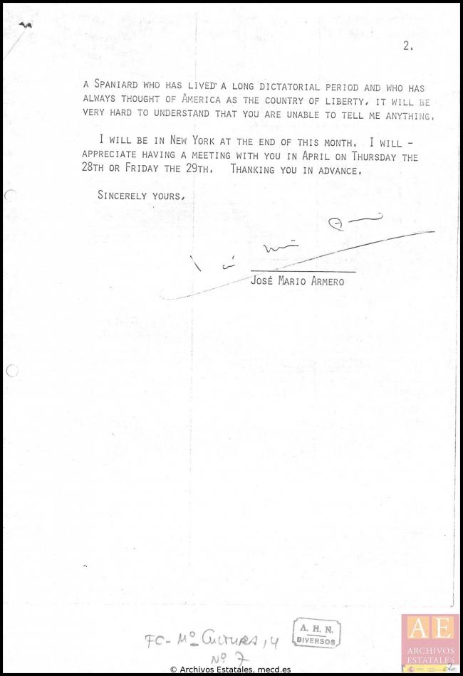 Carta de José Mario Armero a William Rubin