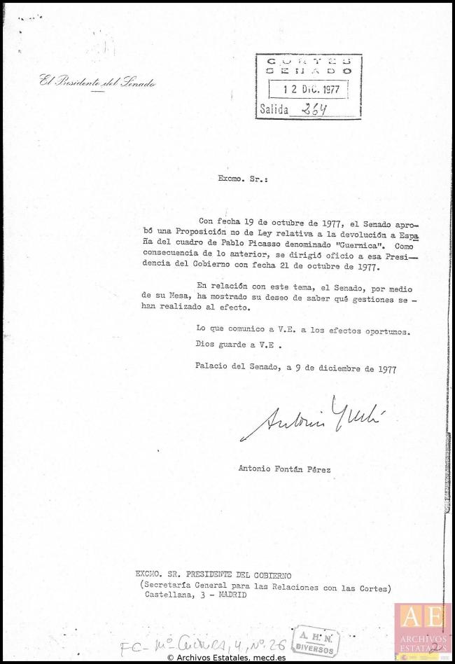 Carta de Antonio Fontán Pérez a Adolfo Suárez