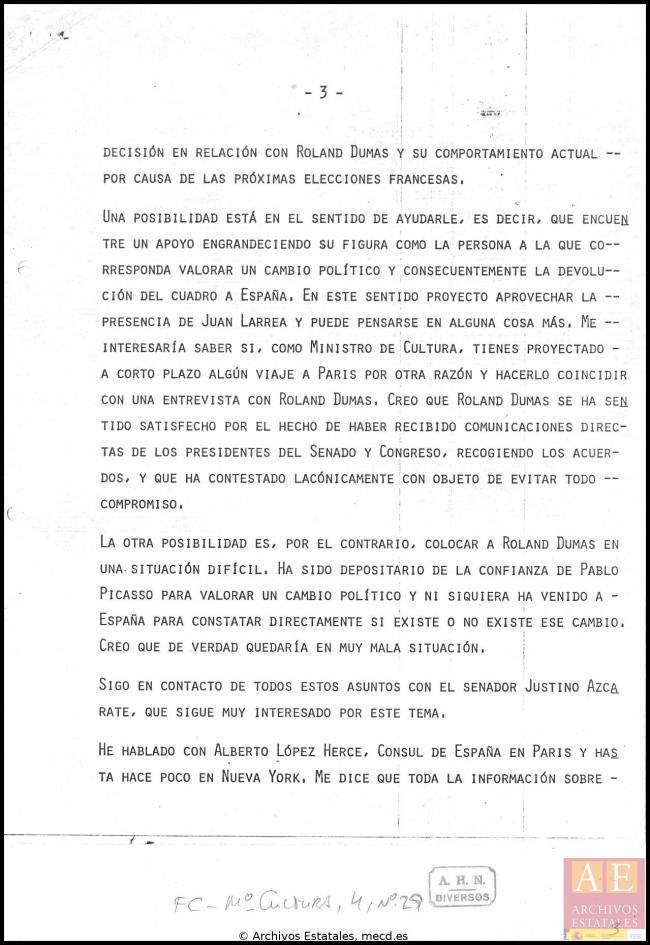Nota de José Mario Armero para Pío Cabanillas del 28 de diciembre de 1977