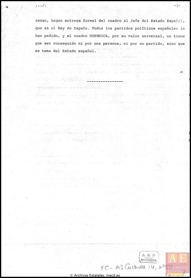EN Balance y situación de la entrega de Guernica a España