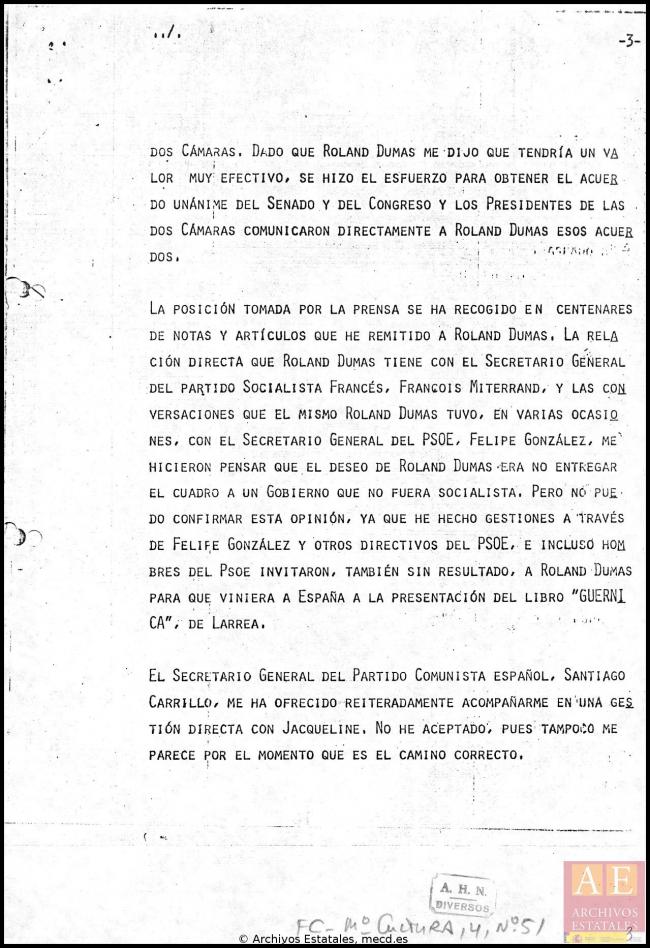 Informe del Ministerio de Cultura sobre el traslado de Guernica