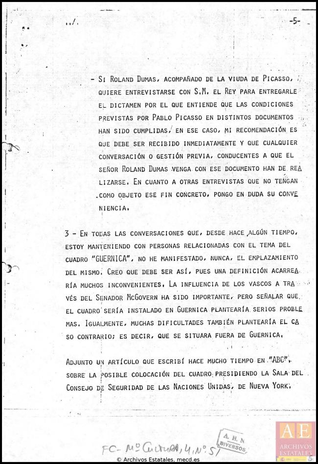 Informe del Ministerio de Cultura sobre el traslado de Guernica