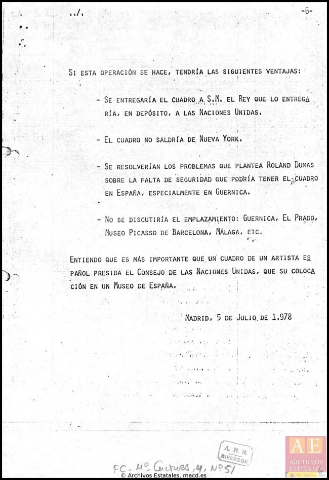 Informe del Ministerio de Cultura sobre el traslado de Guernica