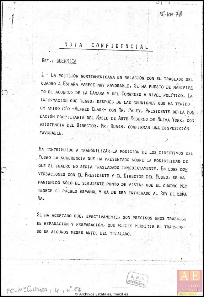 Informe del Ministerio de Cultura sobre el traslado de Guernica