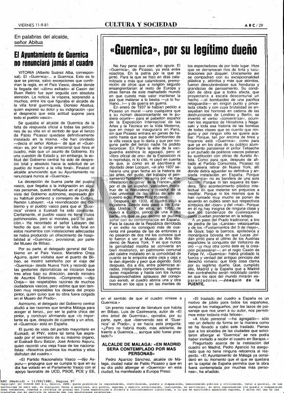 El ayuntamiento de Guernica no renunciará jamás al cuadro