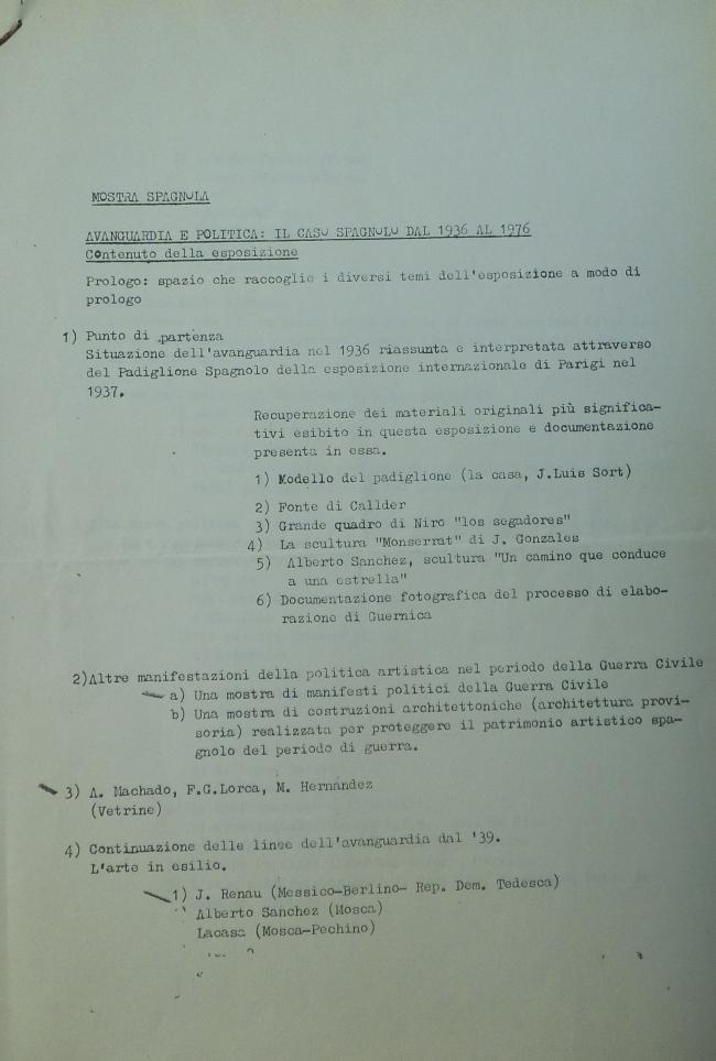 Informe sobre la exposición Avanguarda e politica: il caso spagnolo dal 1936 al 1976