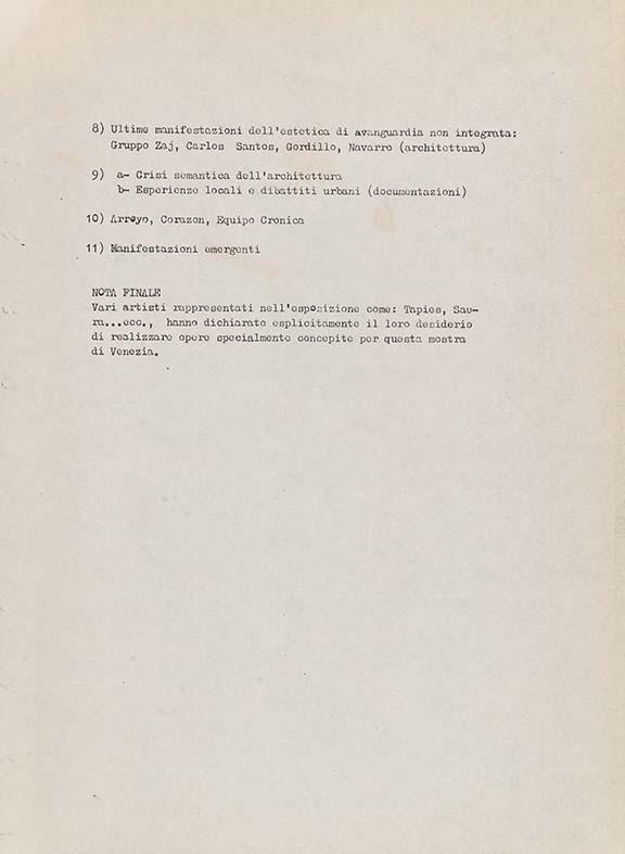 Extract from the index of the catalogue for the exhibition Vanguardia artística y realidad social en el estado español: 1963/1976