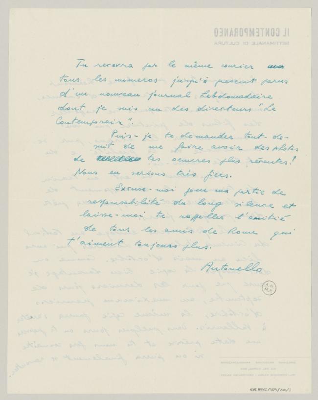 Carta de Antonello Trombadori a Pablo Picasso