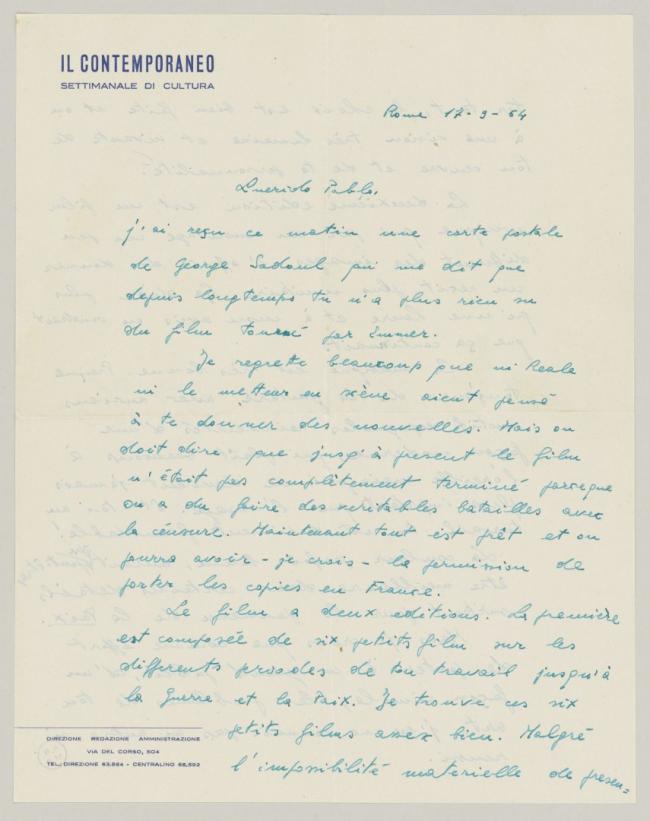 Carta de Antonello Trombadori a Pablo Picasso