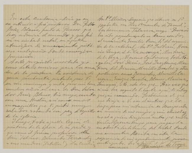 Carta de Francisco De Troya a Pablo Picasso del 16 de noviembre de 1939