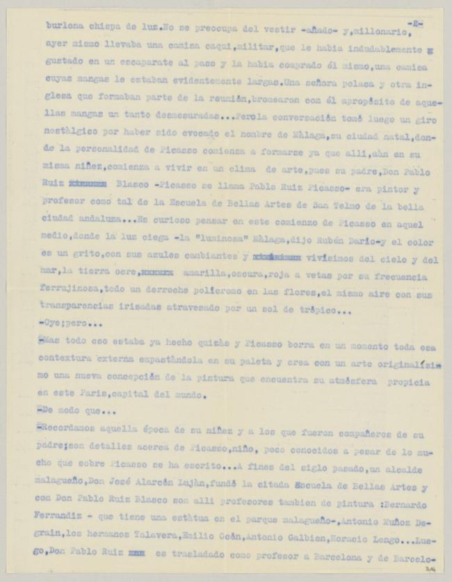Carta de Francisco de Troya a Pablo Picasso del 23 de diciembre de 1939