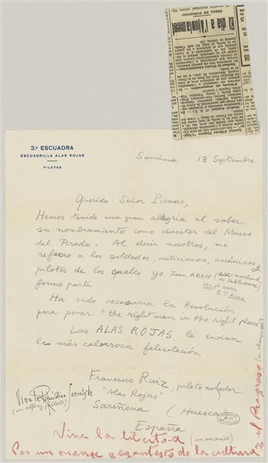 Carta de Francisco Ruiz (Jean Aaron) a Pablo Picasso