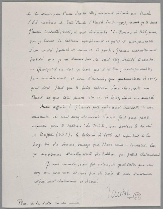 Carta de Maurice Jardot a Pablo Picasso del 23 de febrero de 1954