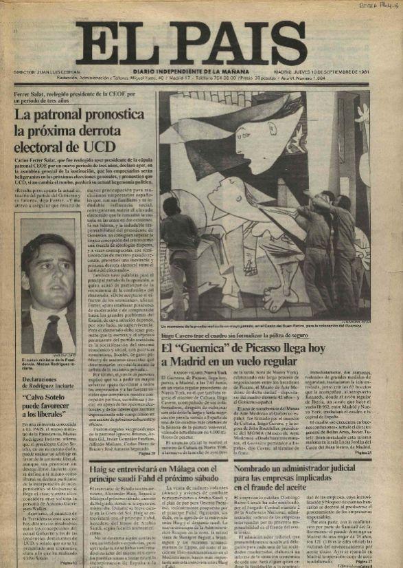 El "Guernica" de Picasso llega hoy a Madrid en un vuelo regular