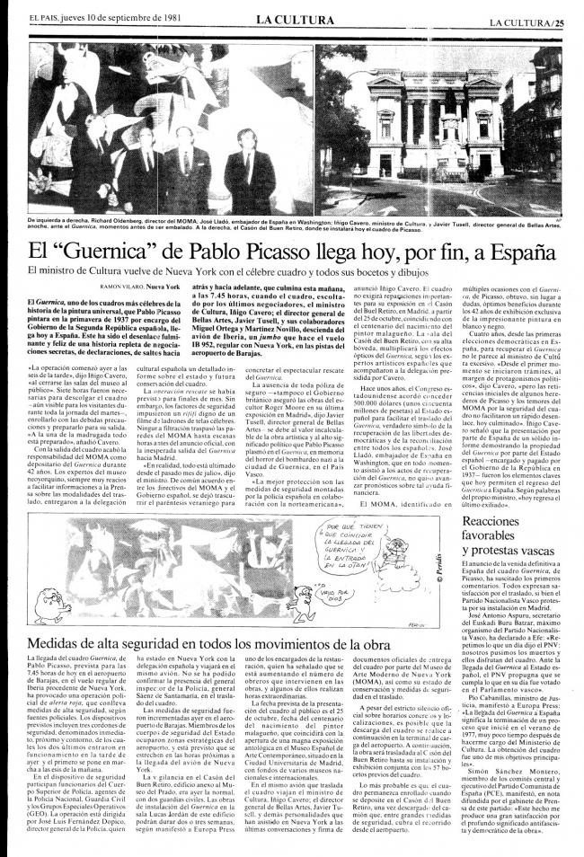El "Guernica" de pablo Picasso llega hoy, por fin, a España