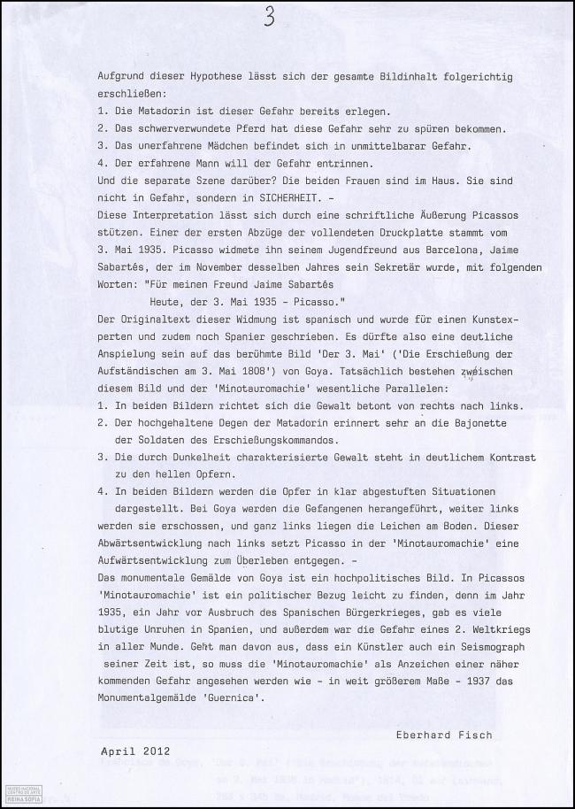 Carta de Eberhard Fisch al Museo Reina Sofía