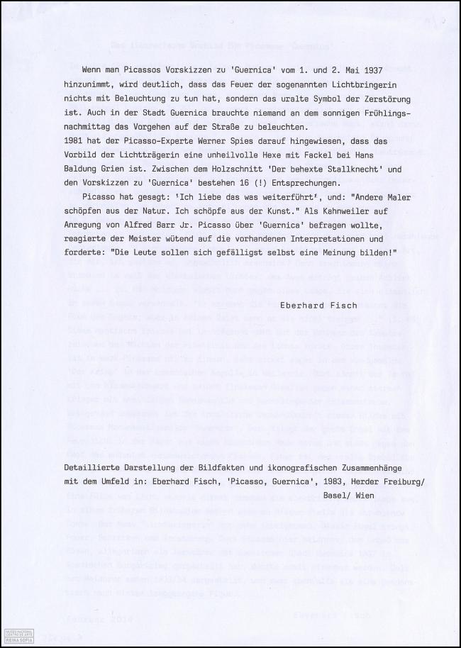 Carta de Eberhard Fisch al Museo Reina Sofía