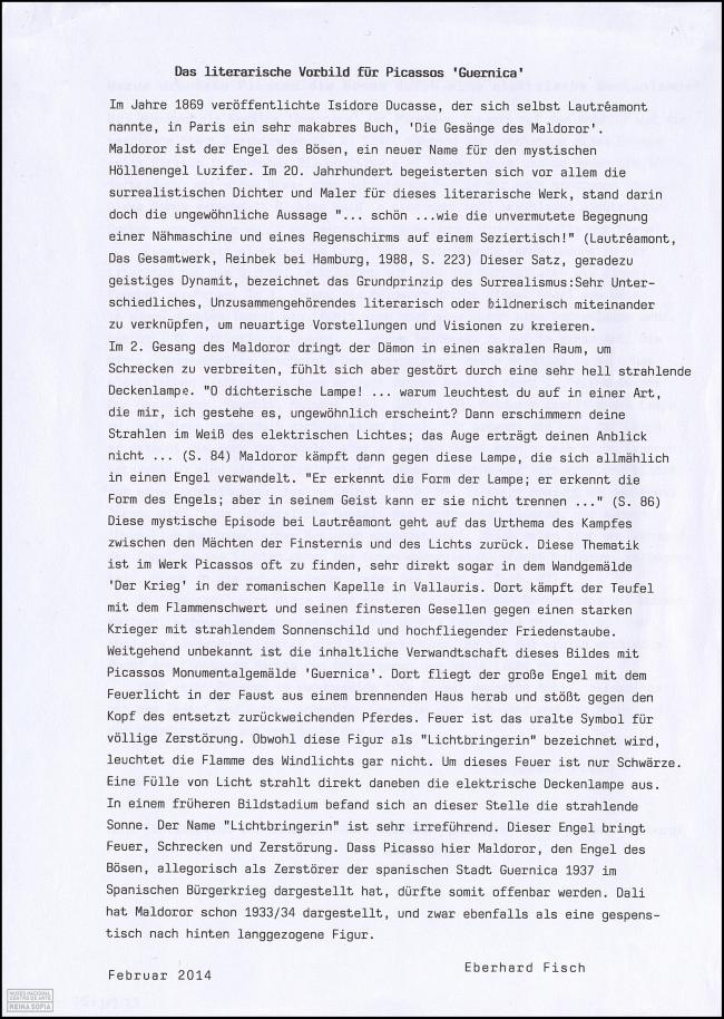 Carta de Eberhard Fisch al Museo Reina Sofía