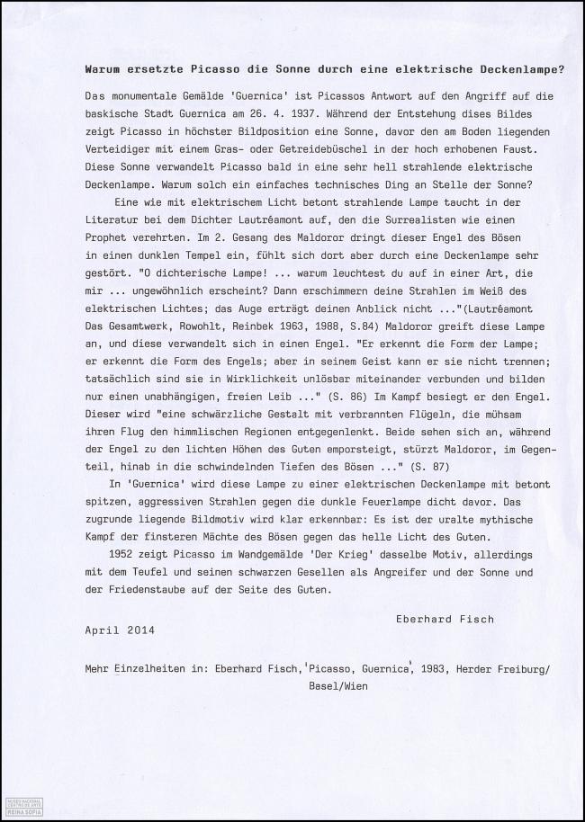 Carta de Eberhard Fisch al Museo Reina Sofía