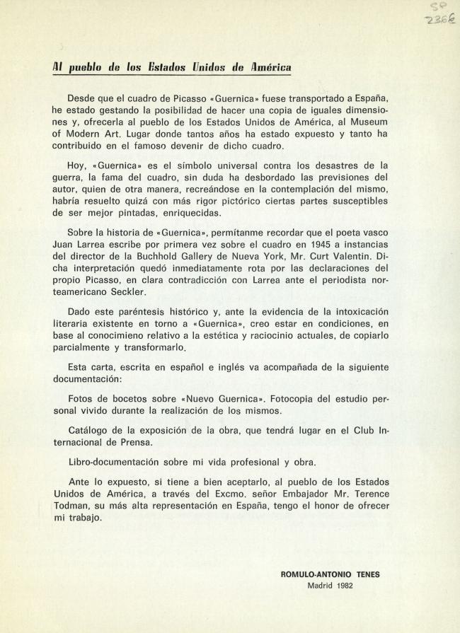 Nuevo Guernica: ofrecido al pueblo de los Estados Unidos de América a través de su embajada en España