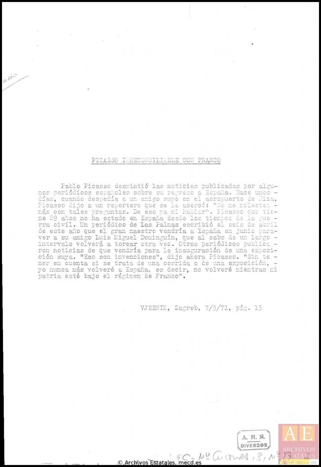 Picasso irreconciliable con Franco