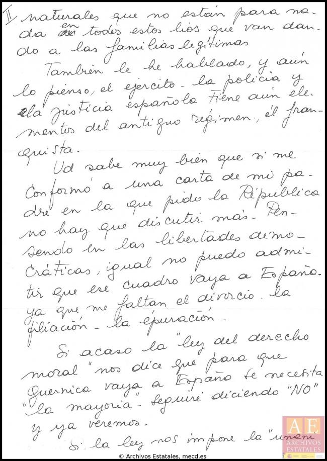 Carta de Maya Picasso a Javier Tusell