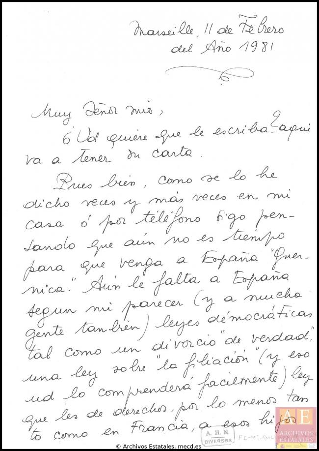 Carta de Maya Picasso a Javier Tusell