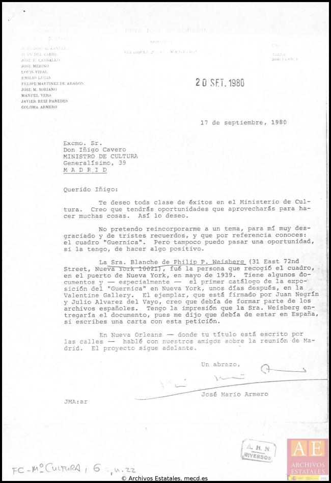 EN Carta de José Mario Armero a Íñigo Cavero