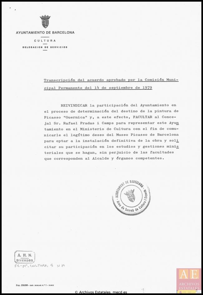 Transcripción del acuerdo aprobado por la Comisión Municipal Permanente