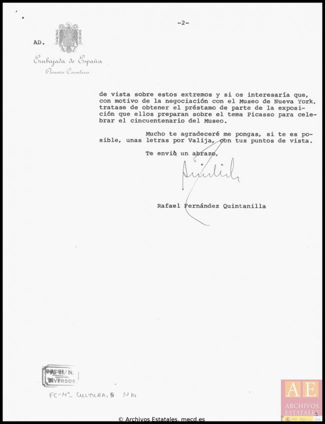 Carta de Rafael Fernández Quintanilla a Javier Tusell del 17 de septiembre de 1979