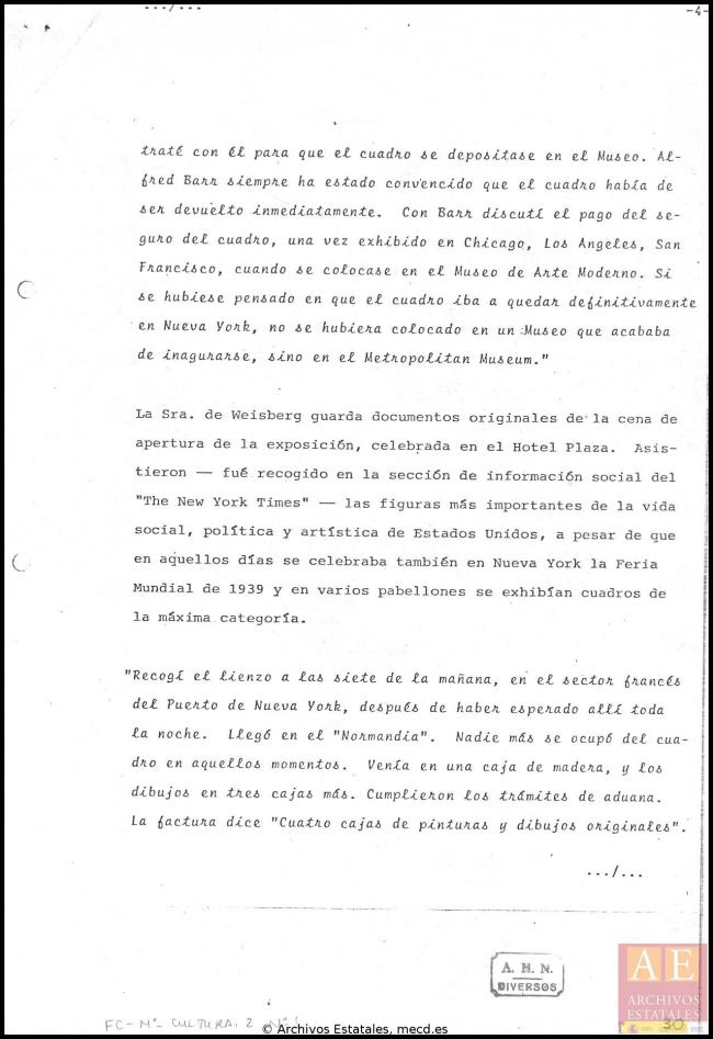 EN Comentarios a las declaraciones de Blanche Mahler sobre la llegada de Guernica a Nueva York