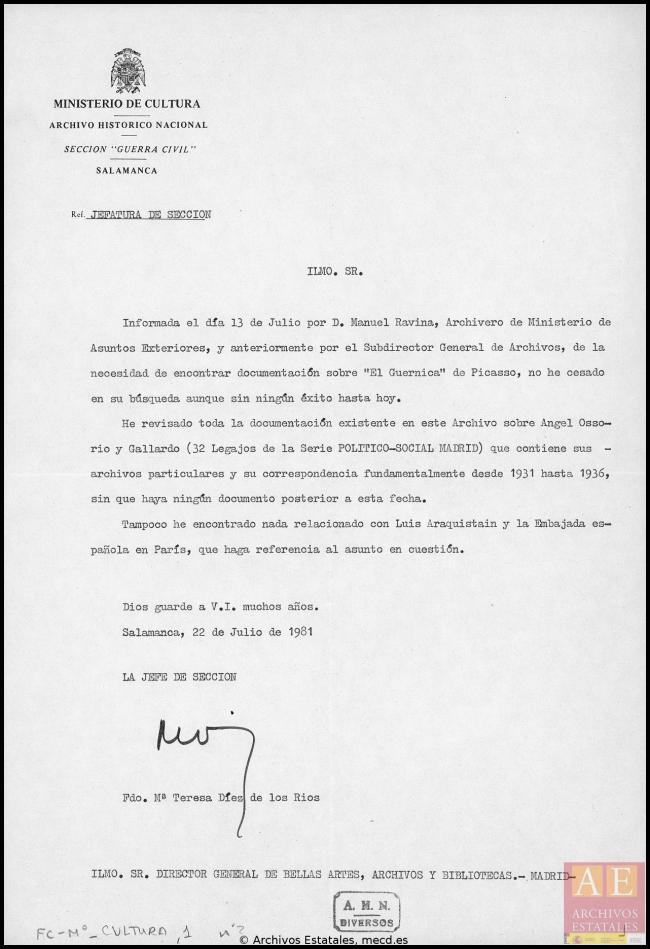 EN Carta de Mª Teresa Díez de los Ríos a Javier Tusell