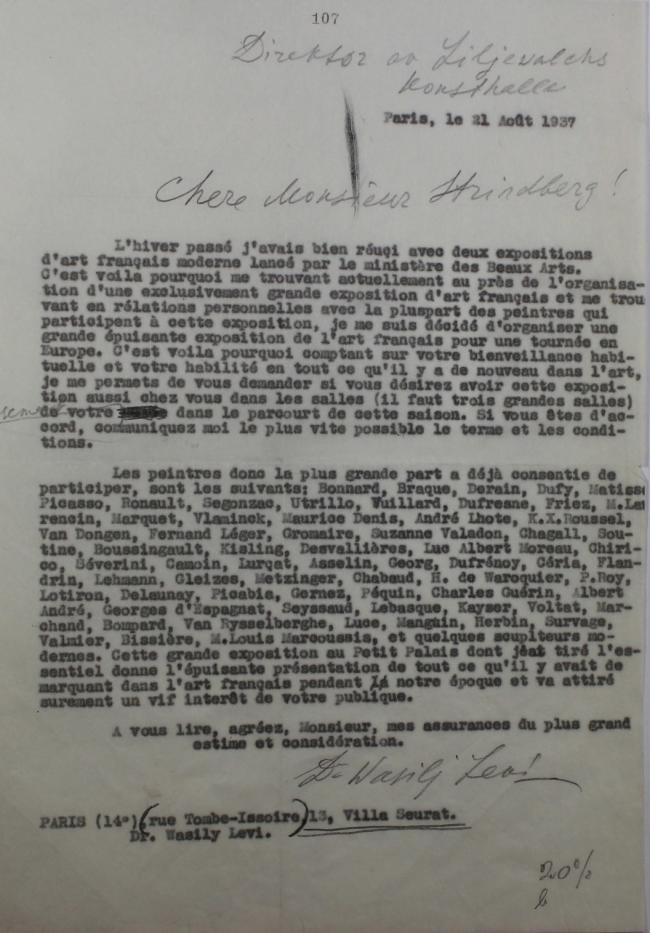 Carta de Wasily Levi a Sven Strindberg