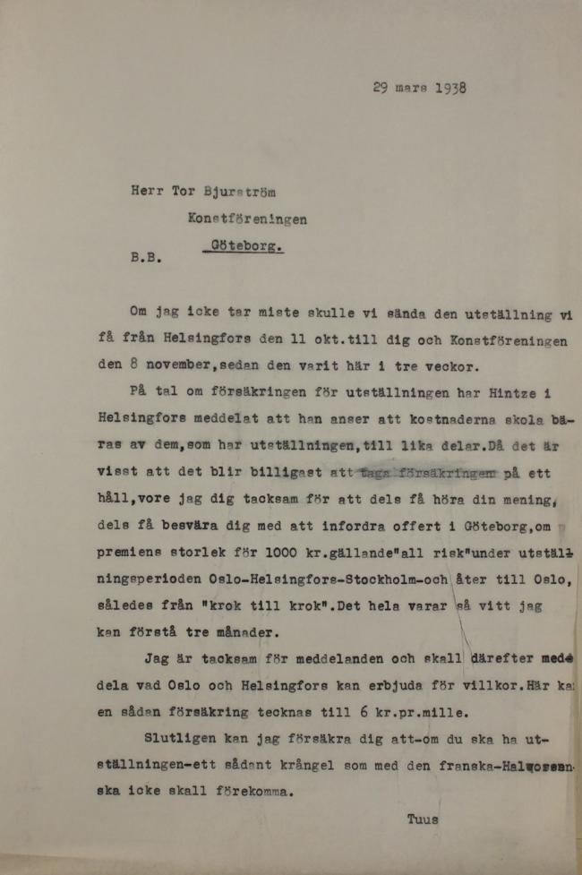 Carta a Tor Bjurstöm