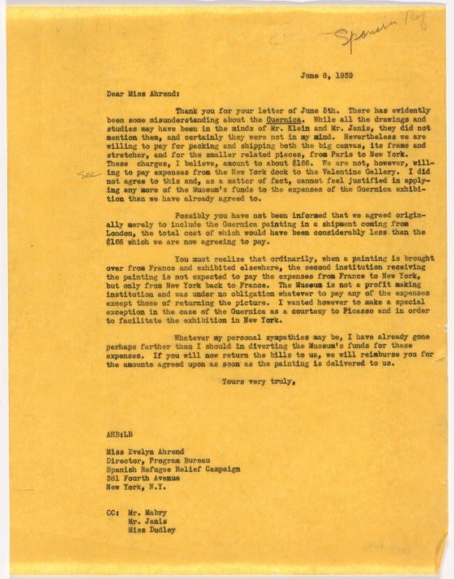 Carta de Alfred H. Barr Jr. a Evelyn Ahrend 