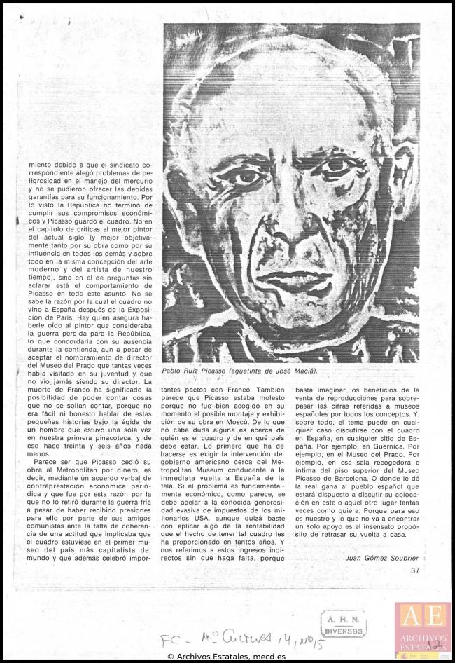 Archivo de prensa de Javier Tusell, director general de Bellas Artes
